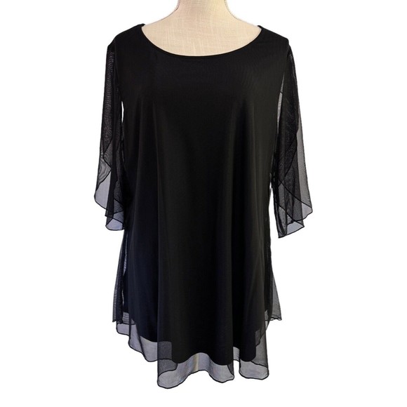 Sese Code Womens Ruffle 3/4 Sleeve Mesh Loose Black Size‎ 2XL Top New Lined - Picture 2 of 7